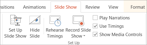 Clear the Play Narrations check box on the Slide Show tab