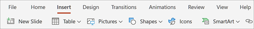 Screenshot of insert tab.