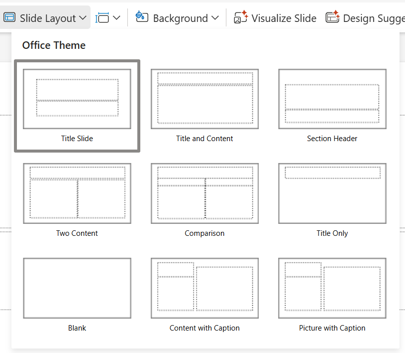 Screenshot of the slide layout types