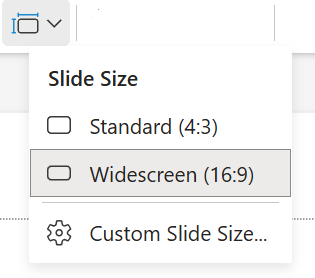 Screenshot of the slide size options