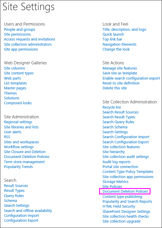 Document Deletion Policies link