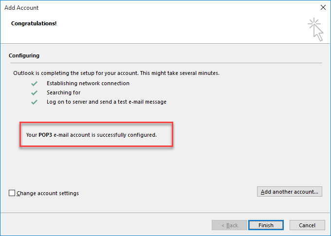 Outlook adding an account as POP