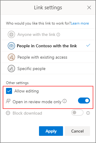 Link settings to allow editing.