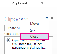 Closing the Clipboard in Word