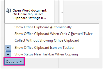 The Clipboard options in Word 2013