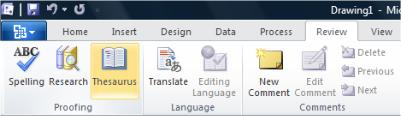 Visio Ribbon Review tab Thesaurus