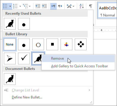 Removing a bullet style from the Bullet Library