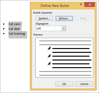 Previewing a new bullet style