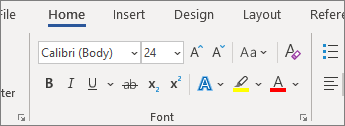 Font group on the Home tab