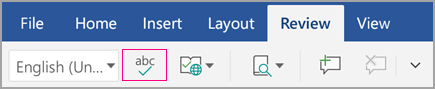 Spell check icon on the Review tab