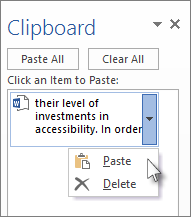 Paste a single item from the Clipboard