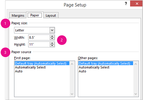 Page Setup, Paper tab
