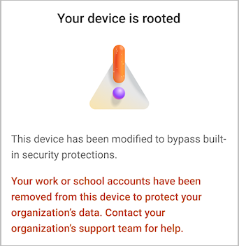 A Screenshot of Microsoft Authenticator displaying a device rooted warning.