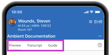 Image showing Preview tab, Transcript tab, and Guide tab highlighted.