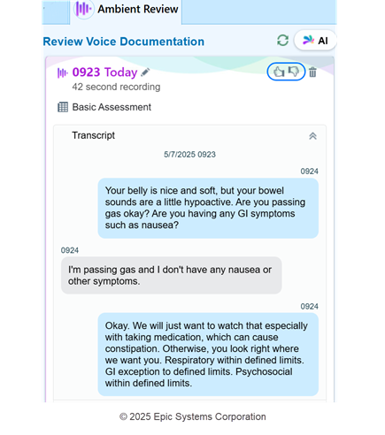 Ambient review sidebar in Hyperspace, with transcript displayed.