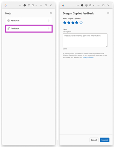 Product feedback in desktop app.