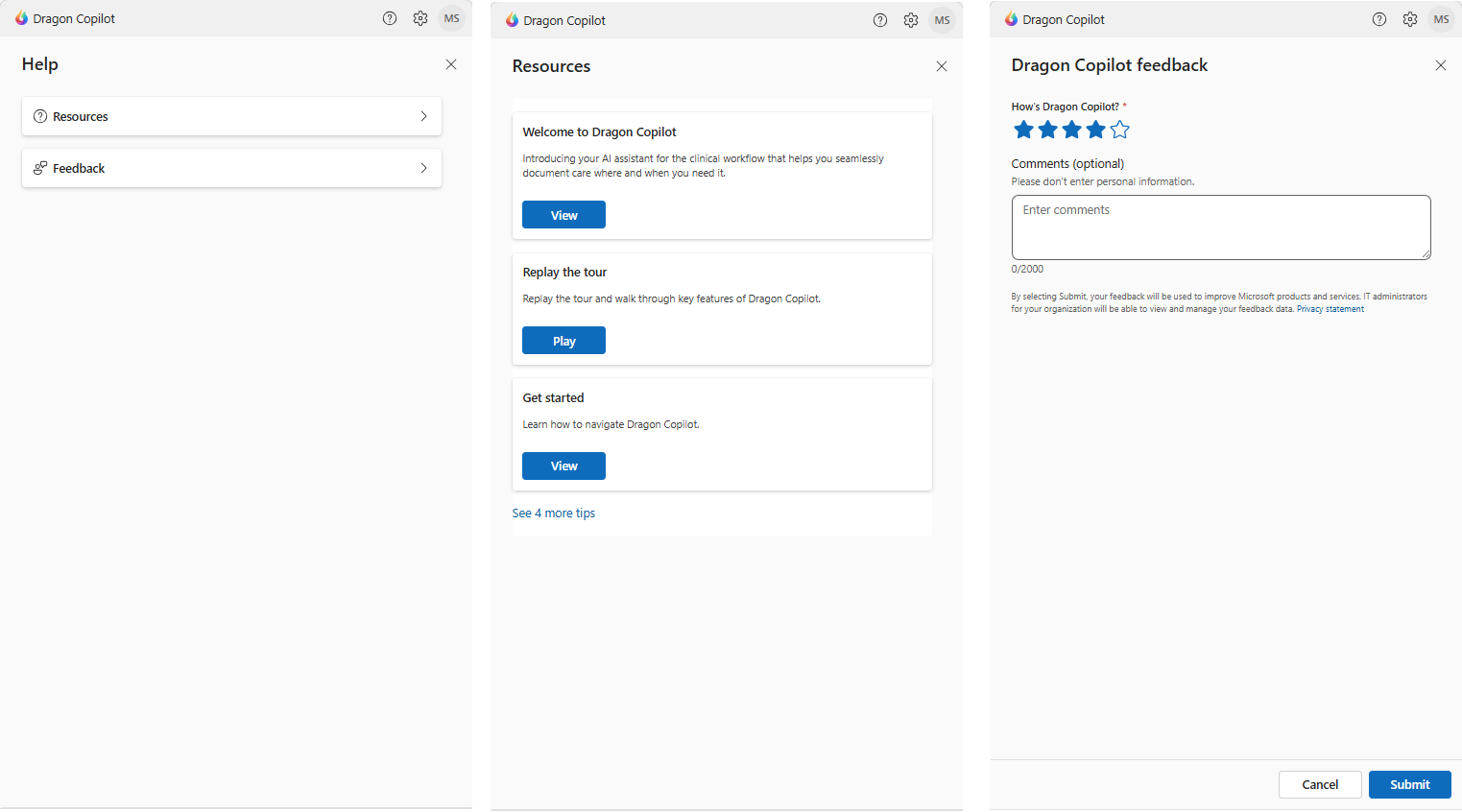 help menu feedback page.