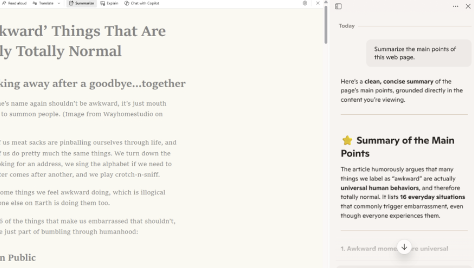 Screenshot of Readingmode summarize.
