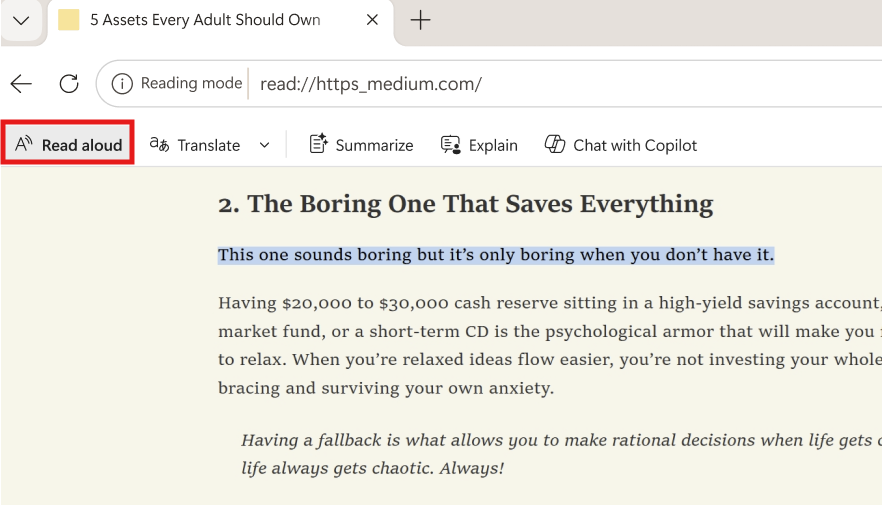 Screenshot of read aloud.