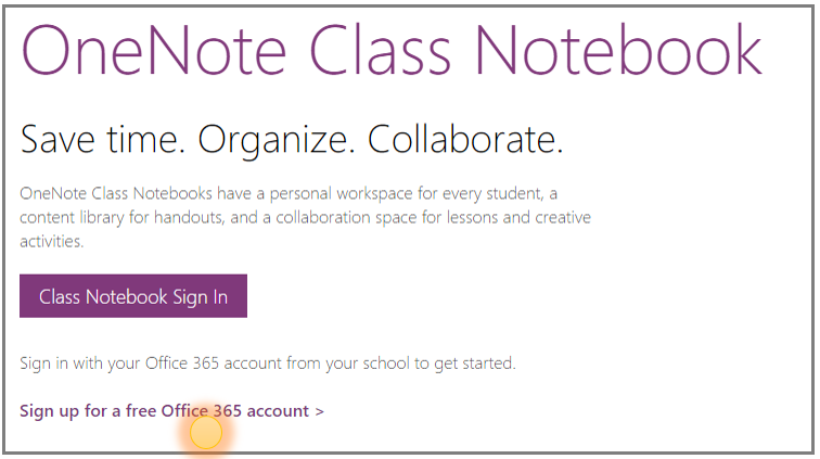 Screenshot of how to get a free Office 365 account.