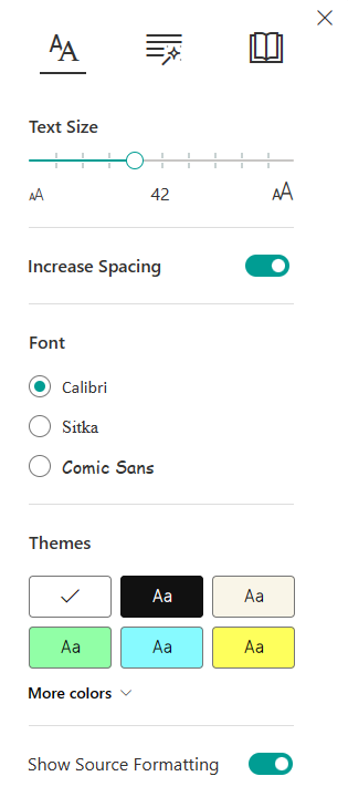 Screenshot of text options.