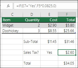 Formula in Cell F7 is IF(E7=Yes,F5*0.0825,0)
