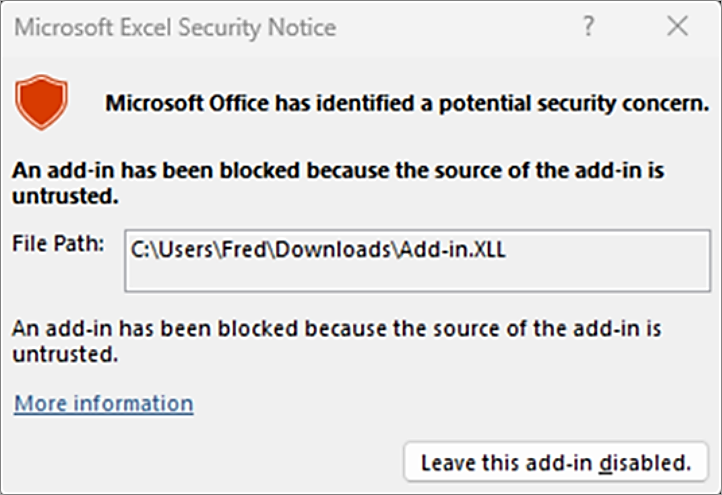 Blocking XLL panel