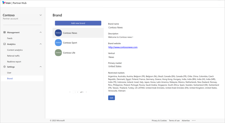 How to add a new MSN brand using MSN Partner Hub.