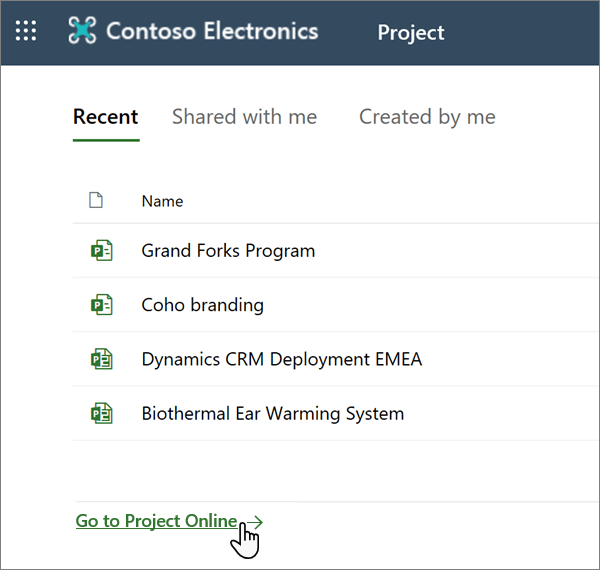 The Go to Project Web App option in Project