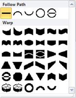 Options for changing WordArt shapes in Publisher 2010