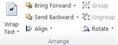 Arrange group of the Picture Tools tab in Publisher 2010