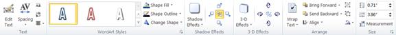 WordArt tools tab in Publisher 2010