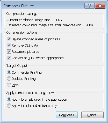 Compress picture dialog box.