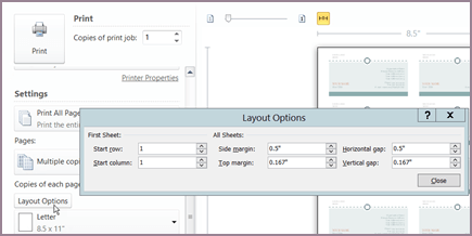 Print layout options