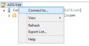 Screenshot that shows the steps to select ADSI Edit and Connect to.