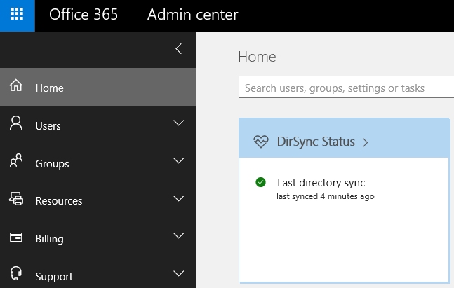 A screenshot of DirSync Status that shows green