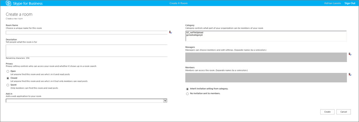 Create a room page