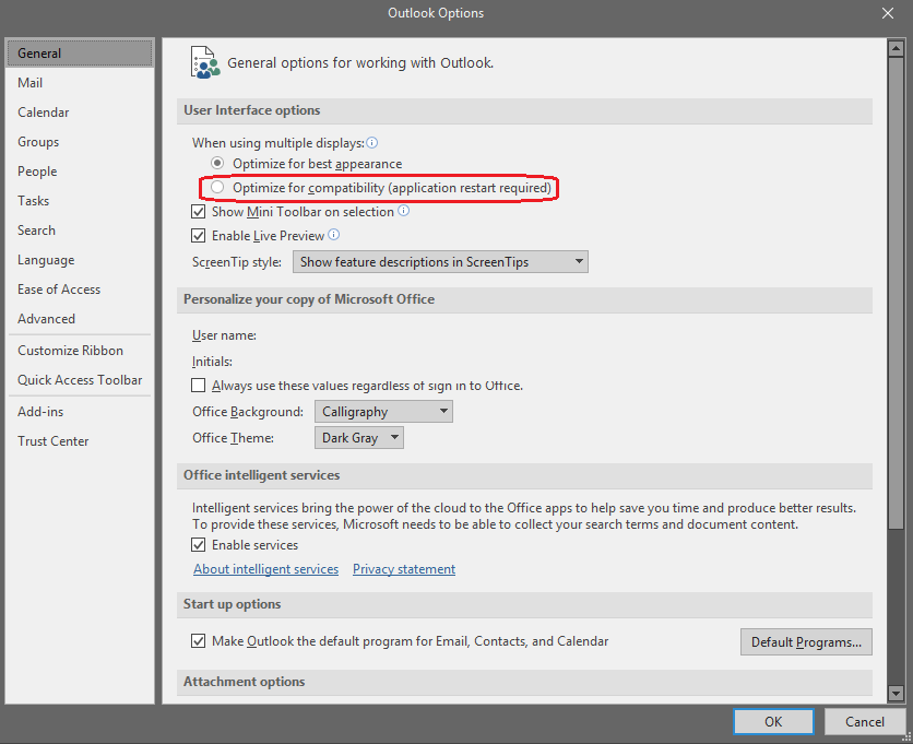 Outlook Multi-monitor optimization