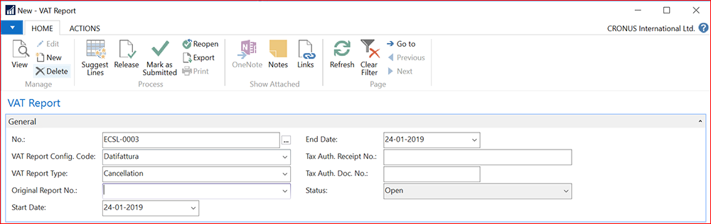 Screenshot for a new VAT report