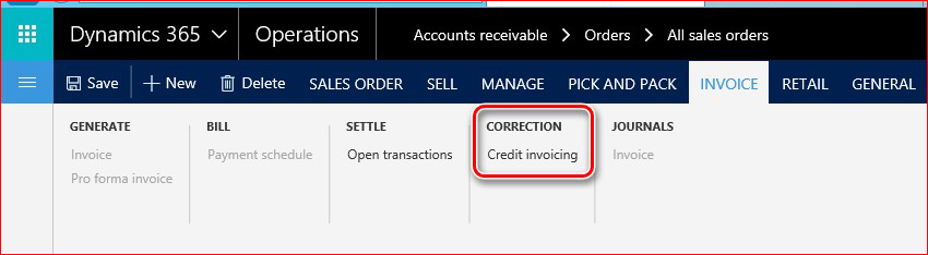 This image shows how to find the Credit invoicing functionality.