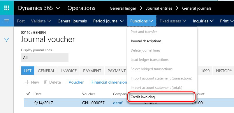 This image shows how to find the Credit invoicing functionality.
