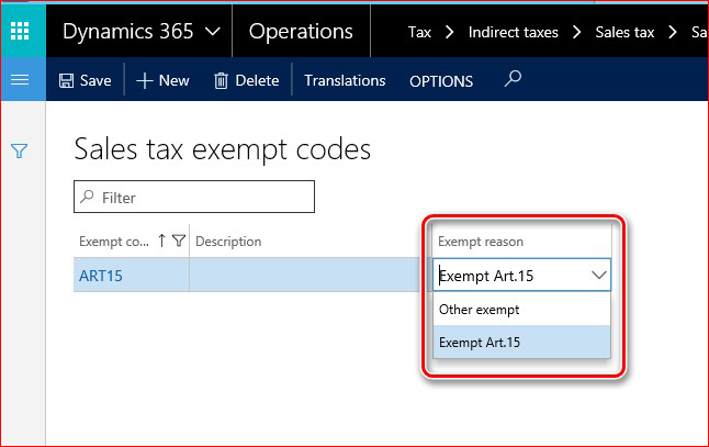 This image shows sales tax exempt reasons.