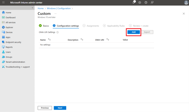 Add a new OMA-URI setting