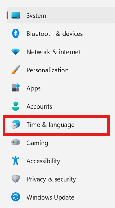 Click Time & language.