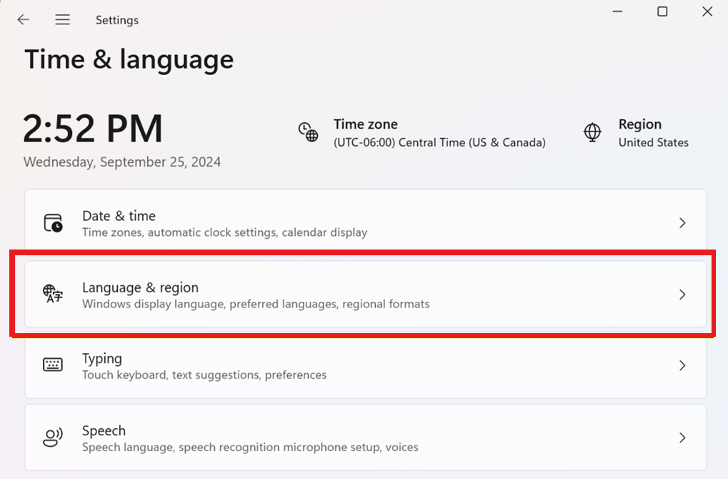 Click Language & region.