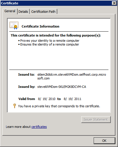 Example Server Certificate for the Domain Controller