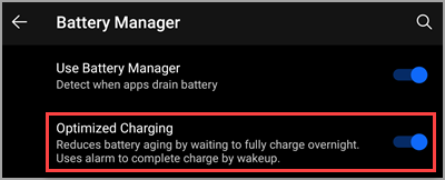 The Optimized Charging setting on a Surface Duo.