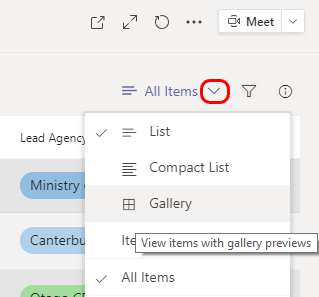 menu with Gallery view