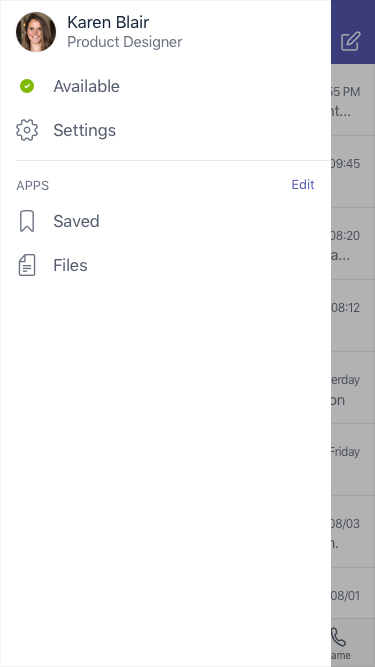 Settings and status screen