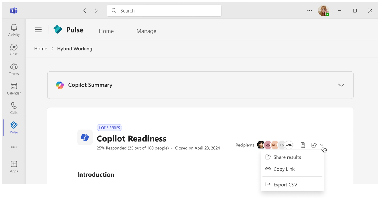 Export button on Pulse report